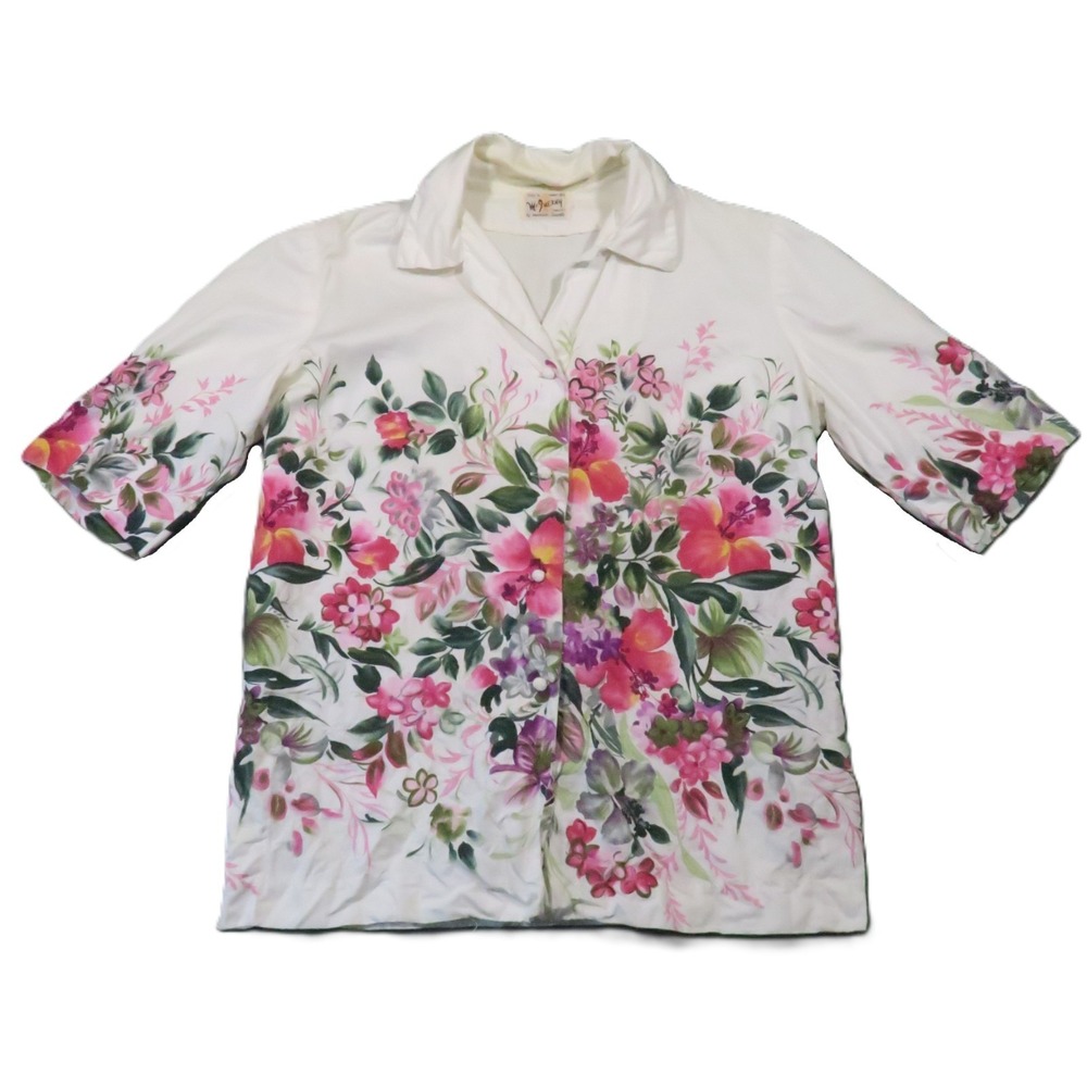 Vintage McInerny Hawaiian Casuals Shirt M White Floral Tropical Resort Tiki 60s